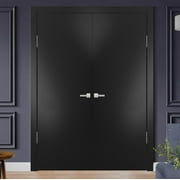 Modern Solid Interior Double Doors 64 x 80 inches with Handles