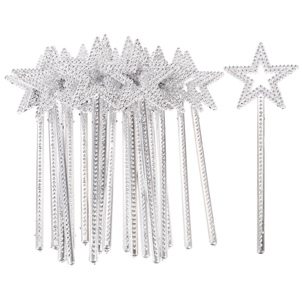 EeaseMX 24 varitas de ángel de estrella para disfraz de niña, con forma de estrella, para fiestas de cumpleaños, bodas, Halloween, cosplay y Navidad (plateadas/22 mm)