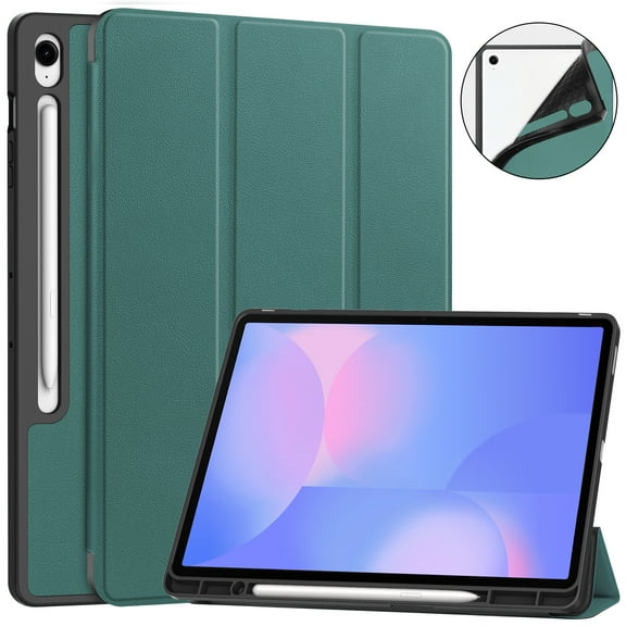 Allytechgroup Case for Samsung Galaxy Tab S10 Ultra 14.6 Inch 2024 SM-X920 X926B, Trifold Stand Slim Fit with S Pen Holder Cover Auto Sleep Wake Protective PU Leather TPU Inner Shell, Darkgreen