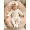 thumbnail image 4 of RUINIXCW Newborn Baby Girl Spring Fall Winter Clothes Outfit Knitted Footed Romper Long Sleeve Crew Neck Frills Zipped Footie Jumpsuit and Headband, 4 of 9