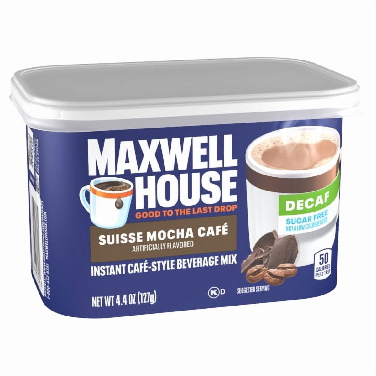 (2 pack) Maxwell House International Sugar-Free Suisse Mocha Caf-Style Decaf Instant Coffee Beverage Mix, 4.4 oz. Canister