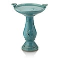 thumbnail image 6 of Alpine Corporation 25" Tall Outdoor Ceramic Antique Pedestal Birdbath with 2 Bird Figurines, Turquoise, 6 of 12
