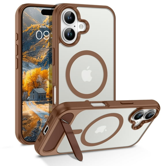 GUAGUA 2-in-1 Case for iPhone 16, Built-in Invisible Stand, 6.1" Magnetic Mobile Cover for iPhone 16 Phone Case with Stand Translucent Metallic Paint Royal Blue