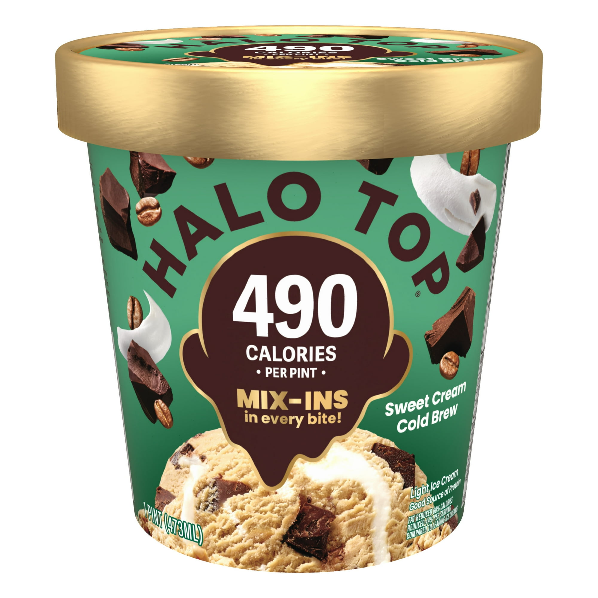 Halo Top Sweet Cream Cold Brew Coffee Light Ice Cream, Lower Calorie Frozen Dessert Pint, 16 fl oz