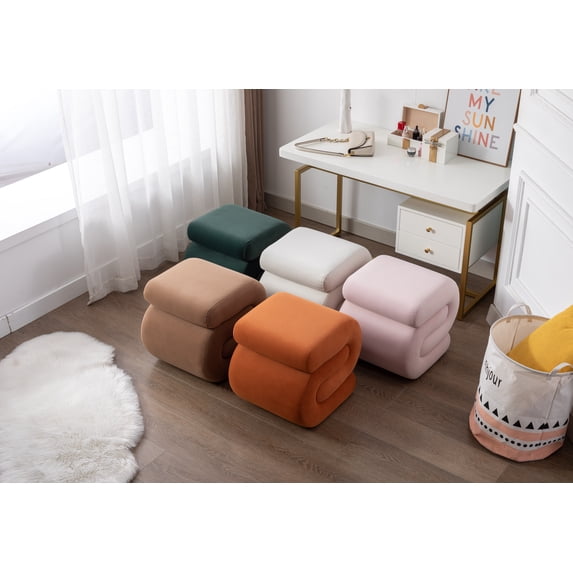S-shape Velvet Fabric Ottoman Makeup Stool Footstool,Light Pink
