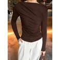 thumbnail image 5 of Womens Long Sleeve Pleated Tops Fall Crew Neck Fitted Shirts Y2k Going Out Casual Ruched Blouse Brown S, 5 of 10