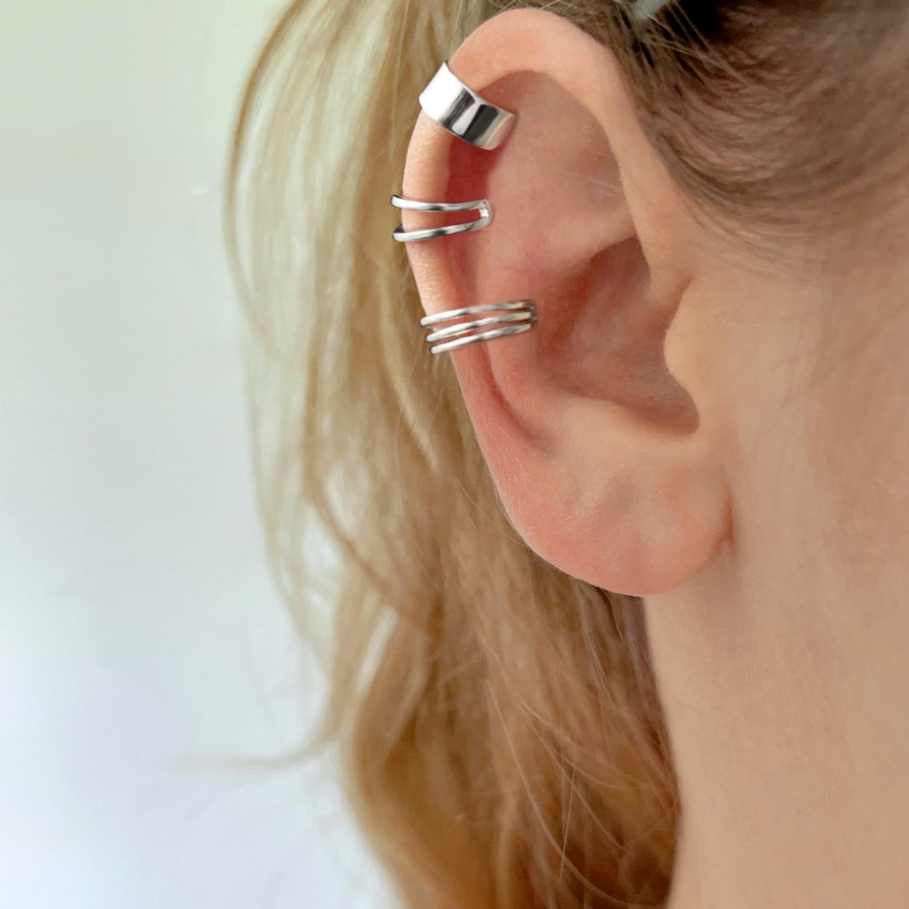 Chic & Artsy Cuff Earrings 925 Sterling Silver Ear Cuff Earrings Non-Piercing Fake Helix Cartilage Cuff Earrings