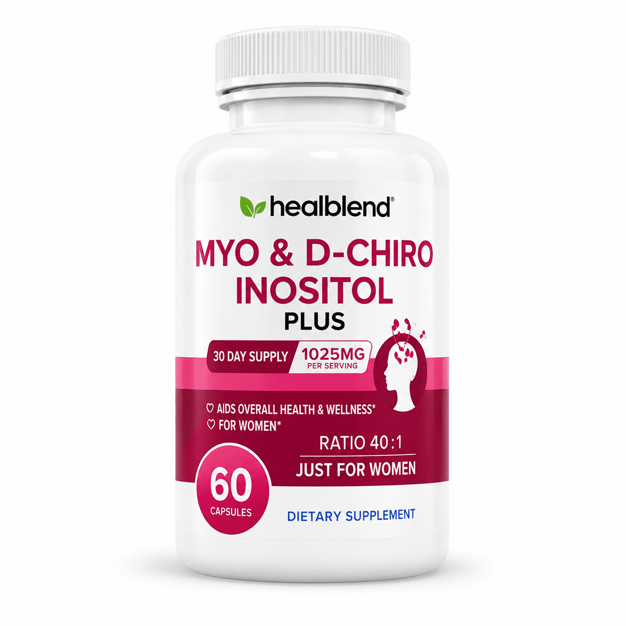 Healblend Myo Inositol & D-Chiro Inositol Plus Supplement - Support Hormonal Balance, Fertility & Healthy Ovarian Function for Women - 60 Capsules