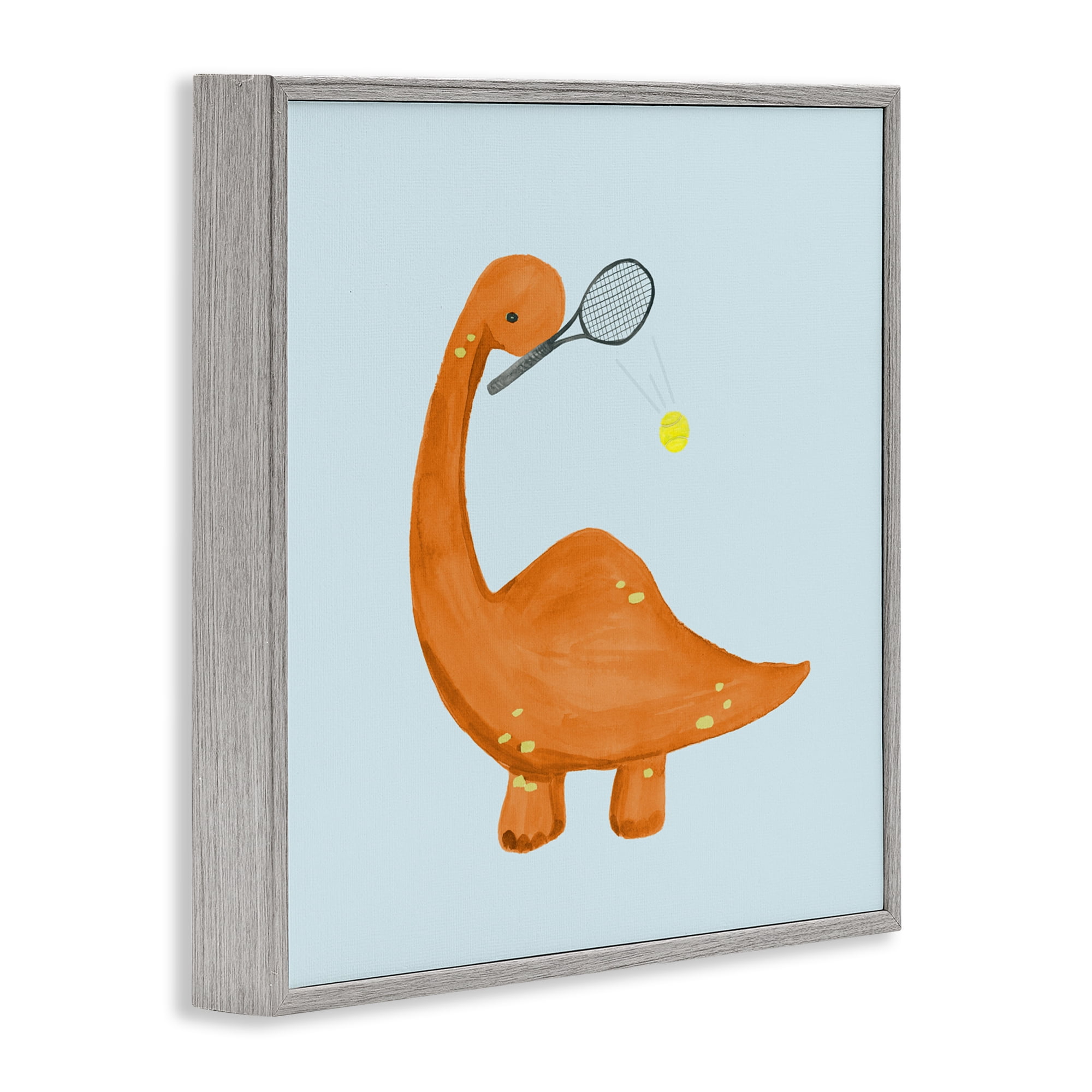 Stupell Industries Baby Dino Playing Tennis Gray Framed Giclee Art, design by Lucille Price