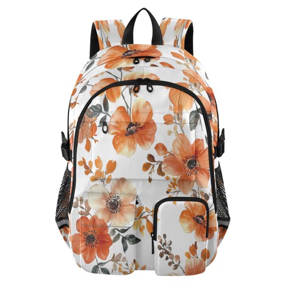 Large Capacity Student Backpack, 14 Inch Laptop Backpack, Wear-Resistant Polyester Travel Backpack with Reflective Strips for Commuting Outdoor Cartoon Coral Flowers