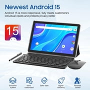 10.1 inch Android 15 Tablet PC, 2026 Newest Tablet with Keyboard, 8GB+32GB Storage 1TB Expandable, Quad-core Processor, 8MP Dual Camera, 6000mAh, WiFi, GPS, Bluetooth, 1280x800 IPS Full HD Display