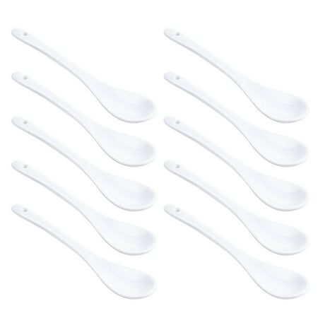 

10 Pcs Household Ceramic Spoons Portable Mixing Spoons Tea Spoons (White)