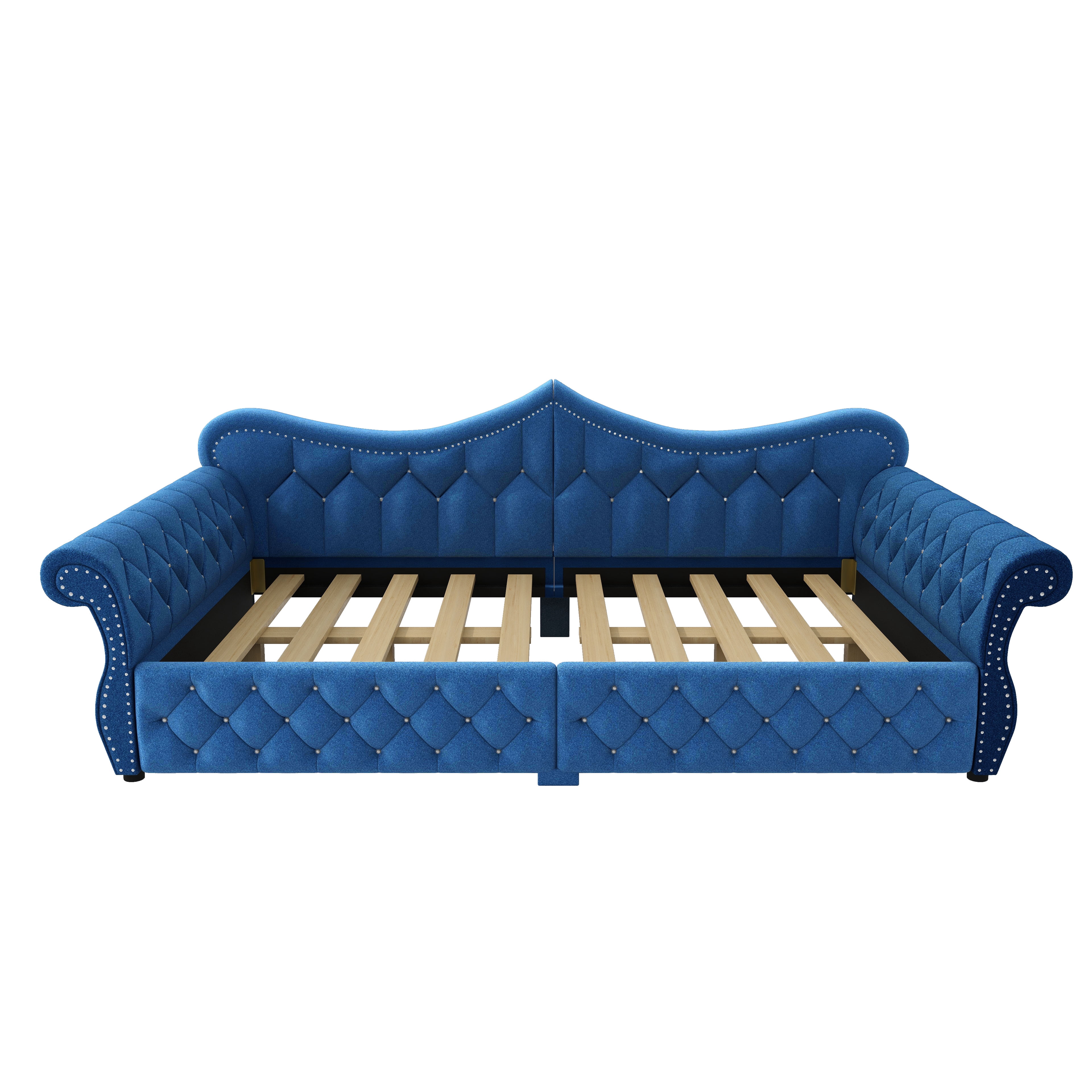 Euroco Upholstery Queen Size Daybed, Sofa Bed with LED Light, Blue