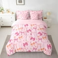 thumbnail image 3 of Homewish Cartoon Stripes Bow-tie Bedding Comforter Set 7 Pieces for Child, Cherry Blossoms Flower Full Bedding Set, Kawaii Monogrammed Reversible Fitted Sheet Flat Sheet, Luxury Bedroom Decor, 3 of 8
