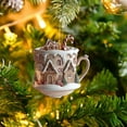 thumbnail image 3 of Shoreew 2 Pcs Coffee Cup Christmas Tree Ornaments 2D Acrylic Winter Village Snow House Hot Chocolate Mug Shape Xmas Hanging Pendents for Holiday Decor, 3 of 6