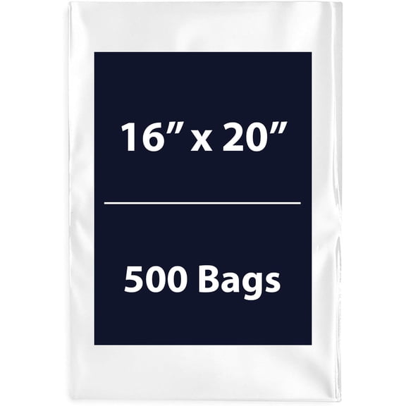 Multiple Sizes Clear Flat Poly Bags - 16"x20" & (500 Bags) 1.5Mil Flat Open Top Plastic Packaging Packing | Flexible and Durable Plastic Bags | Low-Density Polyethylene (LDPE)