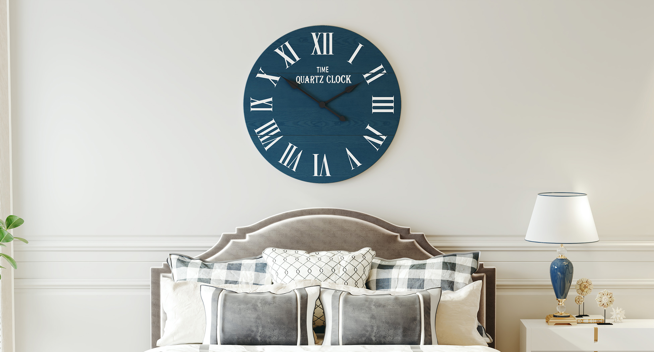CBJCBJ 35.5” Farmhouse Large Shiplap Round Wall Clock with Roman Numeral for Living Room Decor, Blue