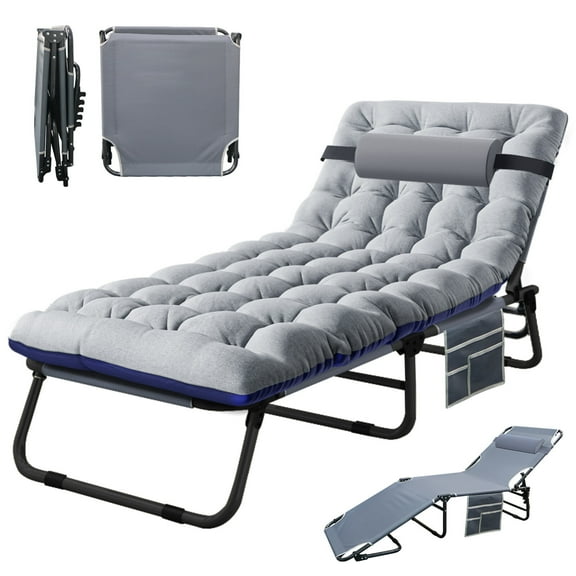 DEXS Spacious 4-Position Folding Tri-Bed, Portable Camping Cot with Comfortable Mattress, Ideal for Outdoor Camping, Indoor Guest Bedding, Emergency Shelter Use Gray