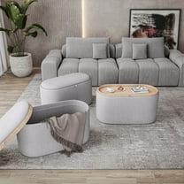 Miekor Furniture Storage Ottoman with Reversible Wooden Tray Top, Natural 17866