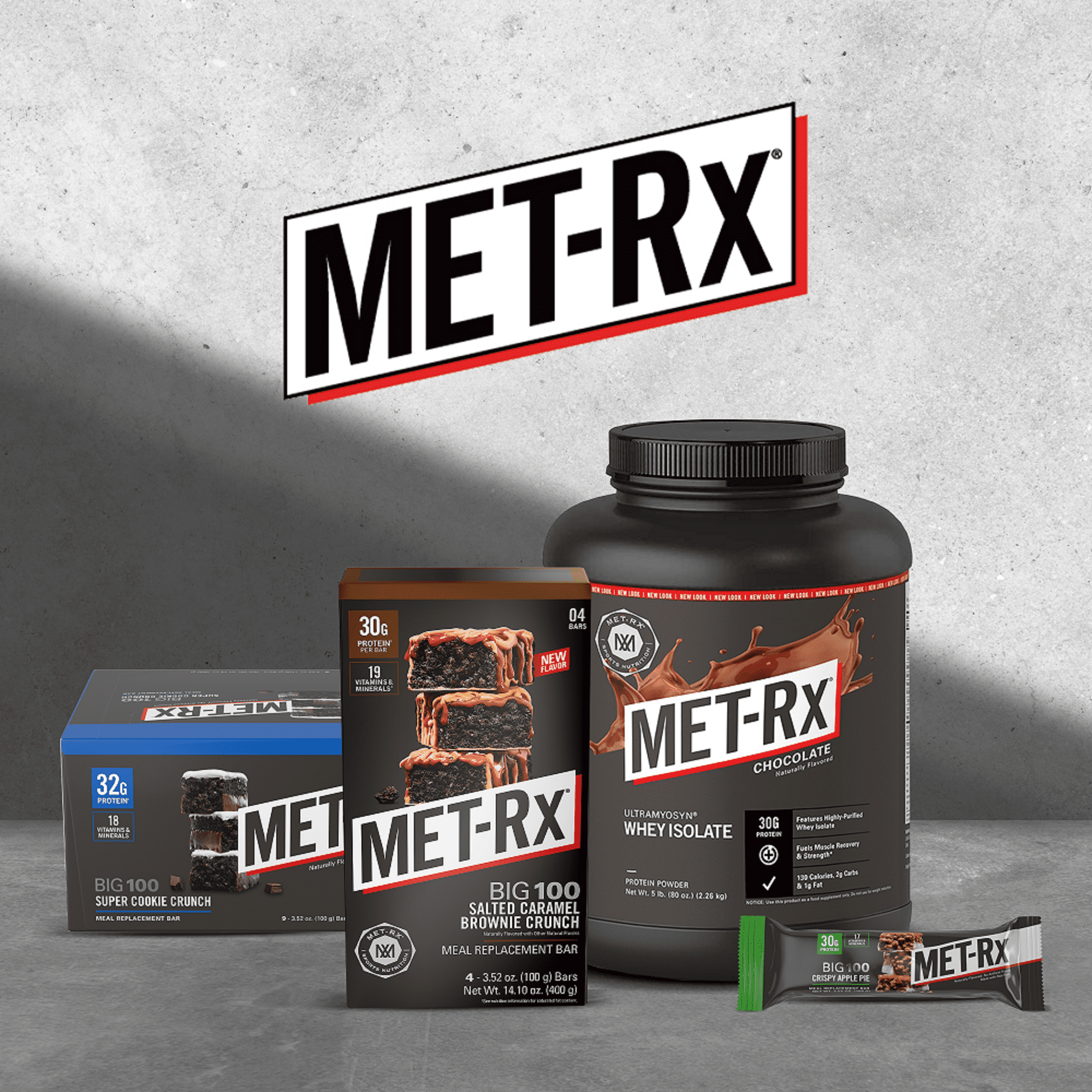 MET-Rx Big 100 Protein Bar, Meal Replacement Bar, 30G Protein, Salted Caramel Brownie Crunch, 3.52 oz (Pk of 4)