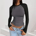 thumbnail image 5 of Womens Cropped Shirts Classic Colorblock Pullover Tops Raglan Long Sleeve Tee Fashion Tunic Ruched Shirt Crew Neck Workout Clothes 2025 Fall Outfits, 5 of 5