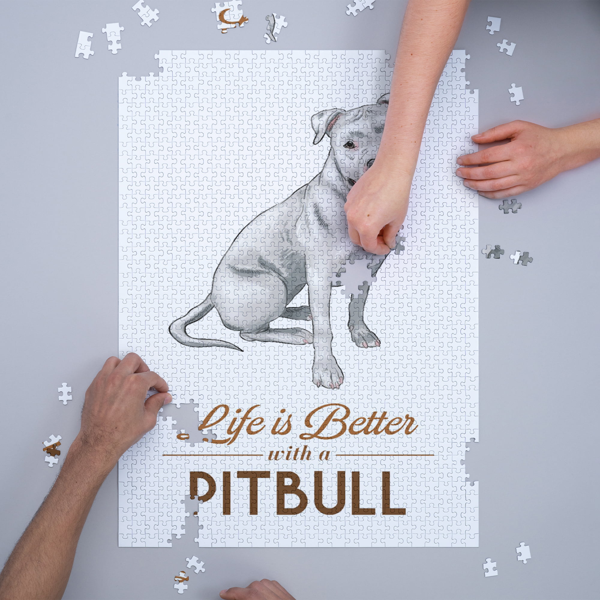 Pitbull, Black and White, Life is Better (19x27 inches, Premium 500 Piece Jigsaw  Puzzle for Adults and Family, Made in USA) 