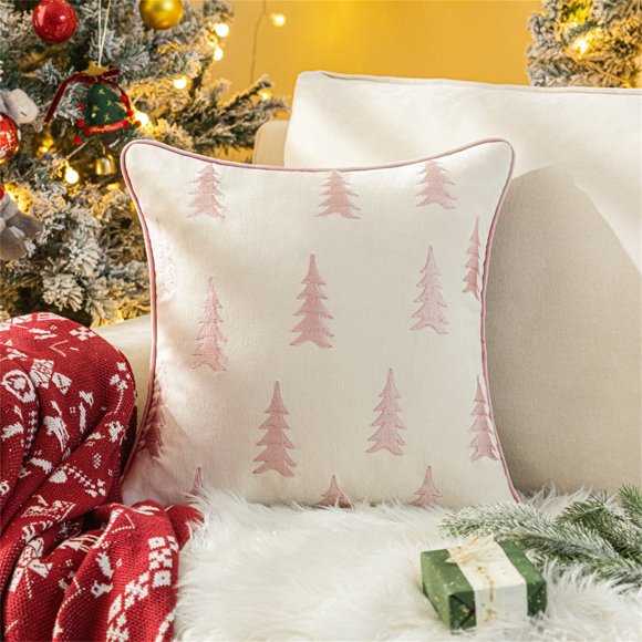 Housses de Coussins Décoratifs de Noël 17,72 X 17,72 Po Fausse Fourrure Douce Taie d'Oreiller de Noël Taie d'Oreiller Arbre de Noël Taie d'Oreiller Imprimé d'Hiver de Noël Taie d'Oreiller Décorative Rétro pour les Fêtes Décoration de Canapé et Lit