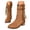 Coffee, variant on Suede Cowboy Boots for Women Braided Lace up Fringe Mid Calf Western Riding Boots Stacked Heel Booties