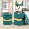 thumbnail image 2 of Homebeez Round Velvet Storage Ottoman,Vanity Stool Modern Upholstered Footstool Cyan , Pack of 2, 2 of 6