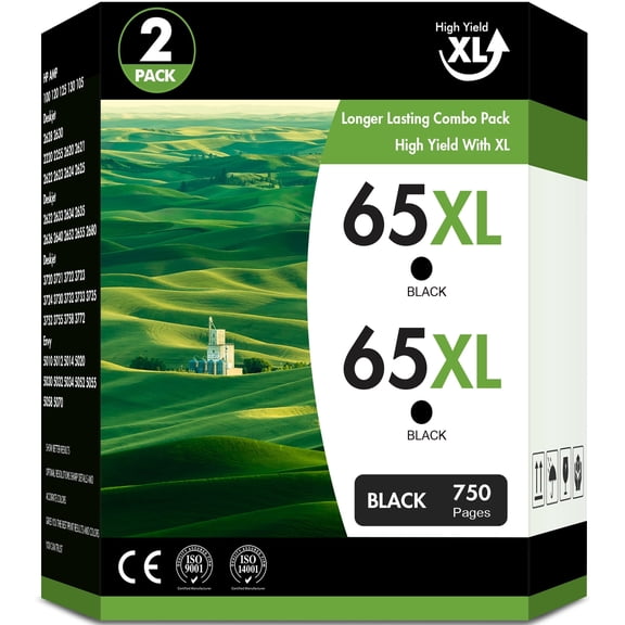 65XL Ink Cartridges Compatible for 65 XL Black Ink Cartridge for Deskjet 3755 3752 3772 2622 ENVY 5052 5055 Printer (2 Black)
