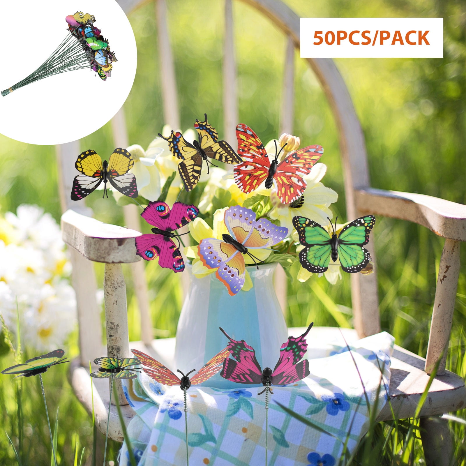 50Pcs Butterfly Stakes, PVC Waterproof Butterflies Stakes Garden