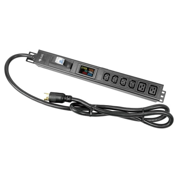 Valiant Power 240V 30A Vertical Rackmount PDU with 4 C13 & 2 C19 Outlets, Digital Display & Resettable Breaker – L6-30P Input, Heavy-Duty Metal Housing