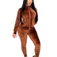 thumbnail image 2 of 2Pcs Women's Velvet Solid Color Stand Collar Sweatshirt Pants Sets Running Sport Casual Tracksuit, 2 of 5