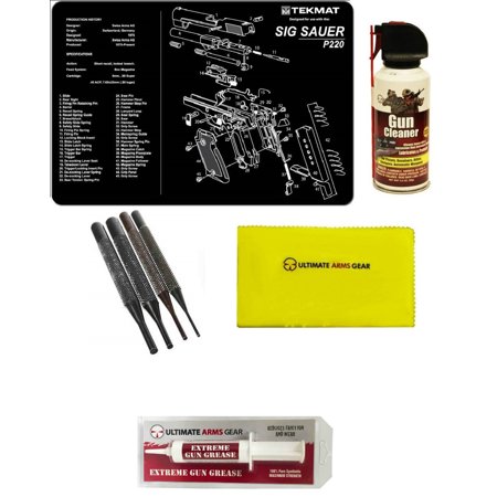 Extreme Pc - Gunsmith Cleaning Tool Gun Mat For SIG Sauer SIG P220 Pistol + Pro Gun Cleaner Lubricant Spray Field Can + Gun Care Cloth + 4 pc Steel Punch Tool Takedown Disassembly Set Kit + Extreme Gun Grease