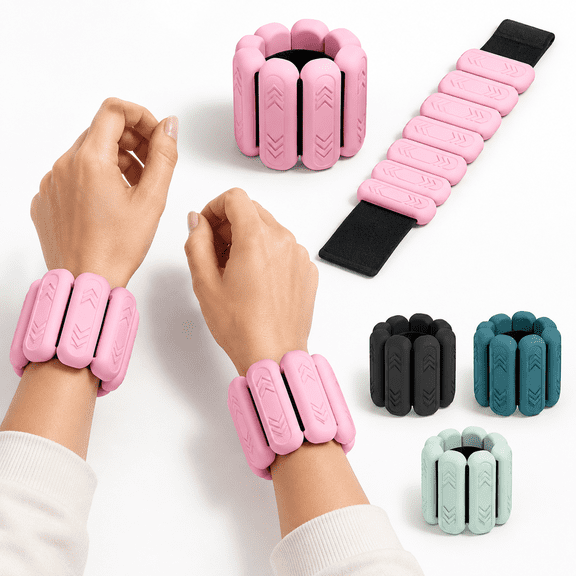 Pink 1lb Pair Adjustable Silicone Ankle and Wrist Weights for Home Gym Workout