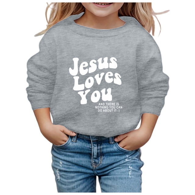 PMVFHDE Liquidation Chandail en Molleton Col Rond Enfant Sans Capuche Imprimé Manches Longues Chandails en Molleton Col Rond Filles, Gris, 3-4 Ans