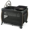 thumbnail image 1 of Open Box Monbebe Play Yard – Full-Size Rocking Bassinet, Removable Changer & Toy Bar – Castle Point, 1 of 2