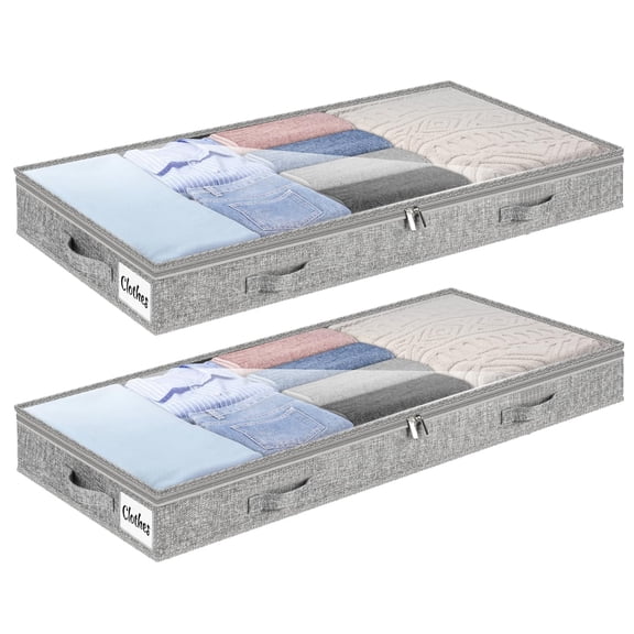 4 Inch Low Profile Under Bed Storage Drawer 2 Pack, Lightweight Underbed Clothes Storage Container Bins with NO STURCTURE, Shallow Storage Bag for Dorm & Home