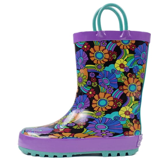 Landchief Toddler Rain Boots, Kids Rain Boots Waterproof Rubber Boots for Girls and Boys with Fun Patterns and Easy-On Handles, Size 13, Purple Floral