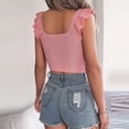 thumbnail image 4 of ITSAME Womens Knit Crop Tank Tops Ruffle Sleeveless Square Neck Tops Summer Breathable Casual Shirts Pink Size XL, 4 of 8