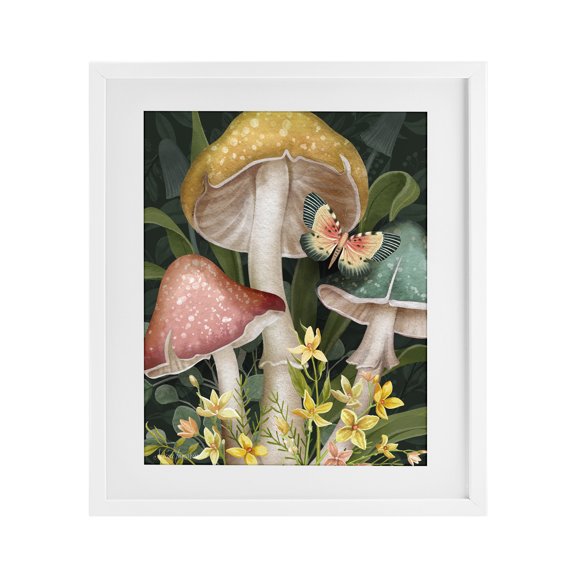 Stupell Industries Bohemian Midnight Garden Mushrooms White Framed Print Under Glass, 13 x 16, by Nicole Tamarin