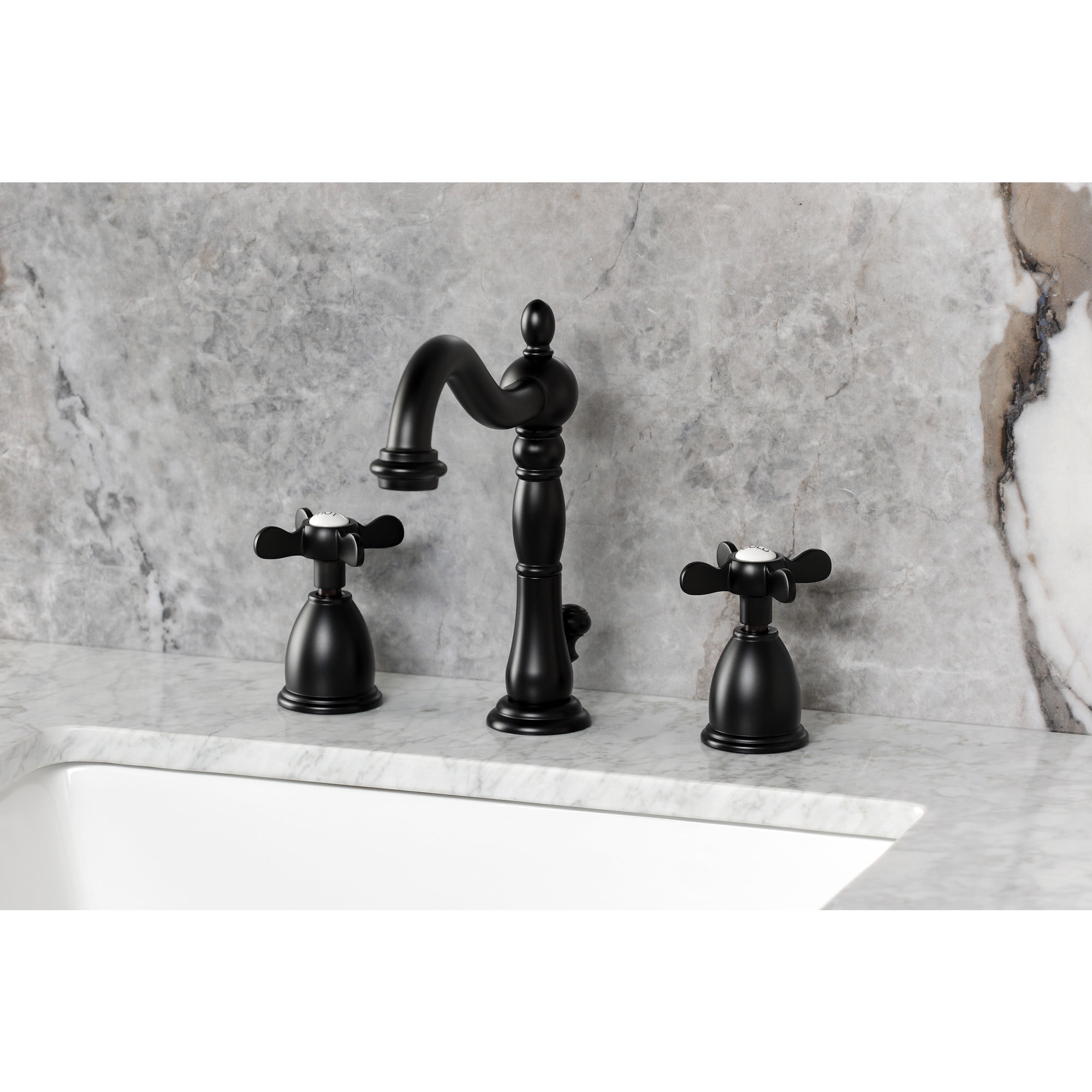 Kingston Brass KB1970BEX Essex Widespread Bathroom Faucet with Brass Pop-Up, Matte Black