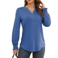 thumbnail image 3 of Blusa con escote en V y muesca, camisa holgada y fruncida de manga larga con escote en V y muesca para mujer, diseño aerodinámico, 3 of 6