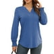 thumbnail image 1 of Blusa con escote en V y muesca, camisa holgada y fruncida de manga larga con escote en V y muesca para mujer, diseño aerodinámico, 1 of 6