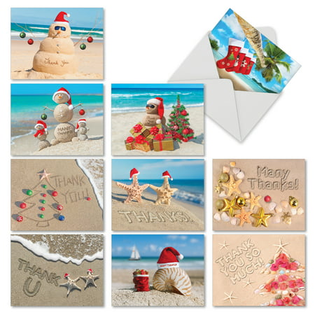M6651XTB SEASON'S BEACHIN'' 10 Assorted Christmas Thank You Greeting Cards Featuring Various Holdiday Greetings from  Sunny Beaches Around the World, with Envelopes by The Best Card