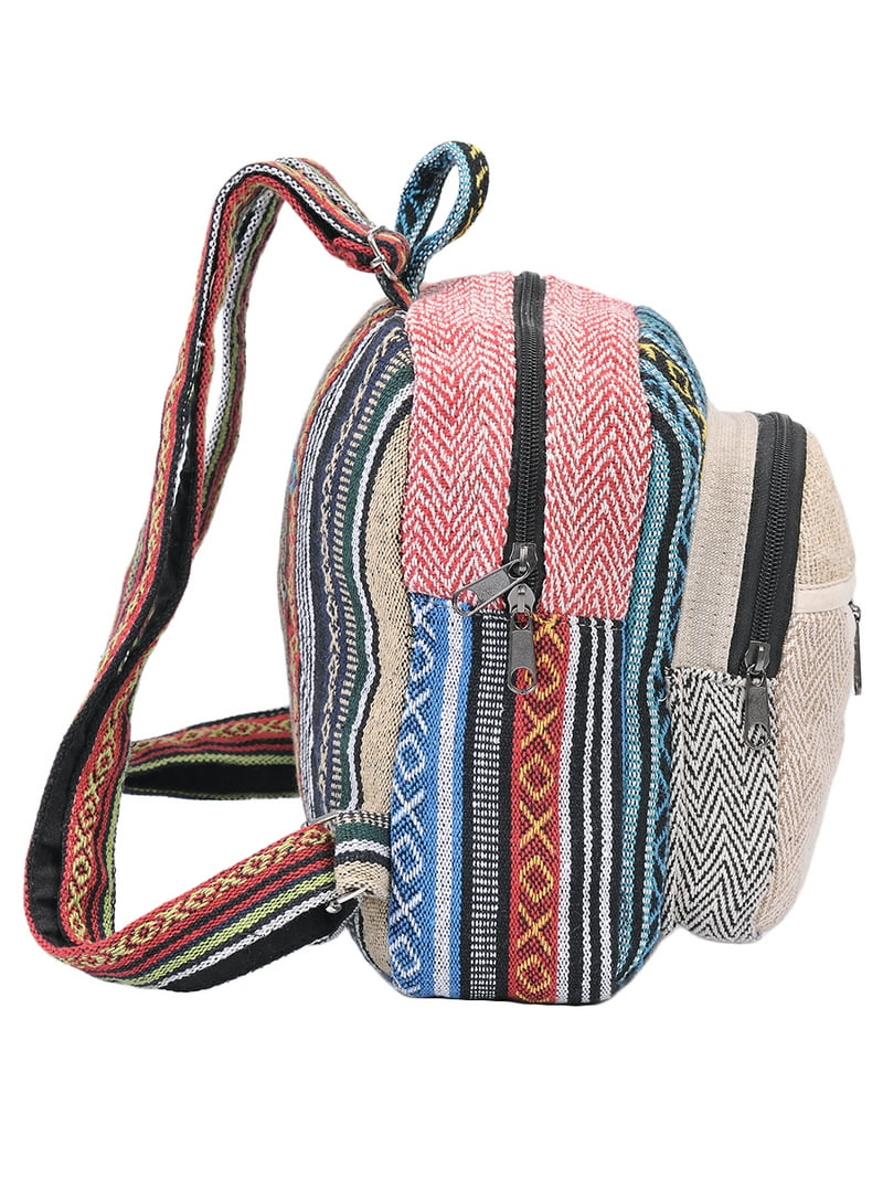boho mini backpack The Collection Royal Himalayan Hemp and Cotton Boho Bohemian Hippie Bag Purse Eco Friendly Mini Backpack