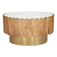 thumbnail image 5 of HomeRoots 565069 31 in. Gold Natural & White Iron Wood & Faux Marble Round Block Coffee Table, 5 of 5