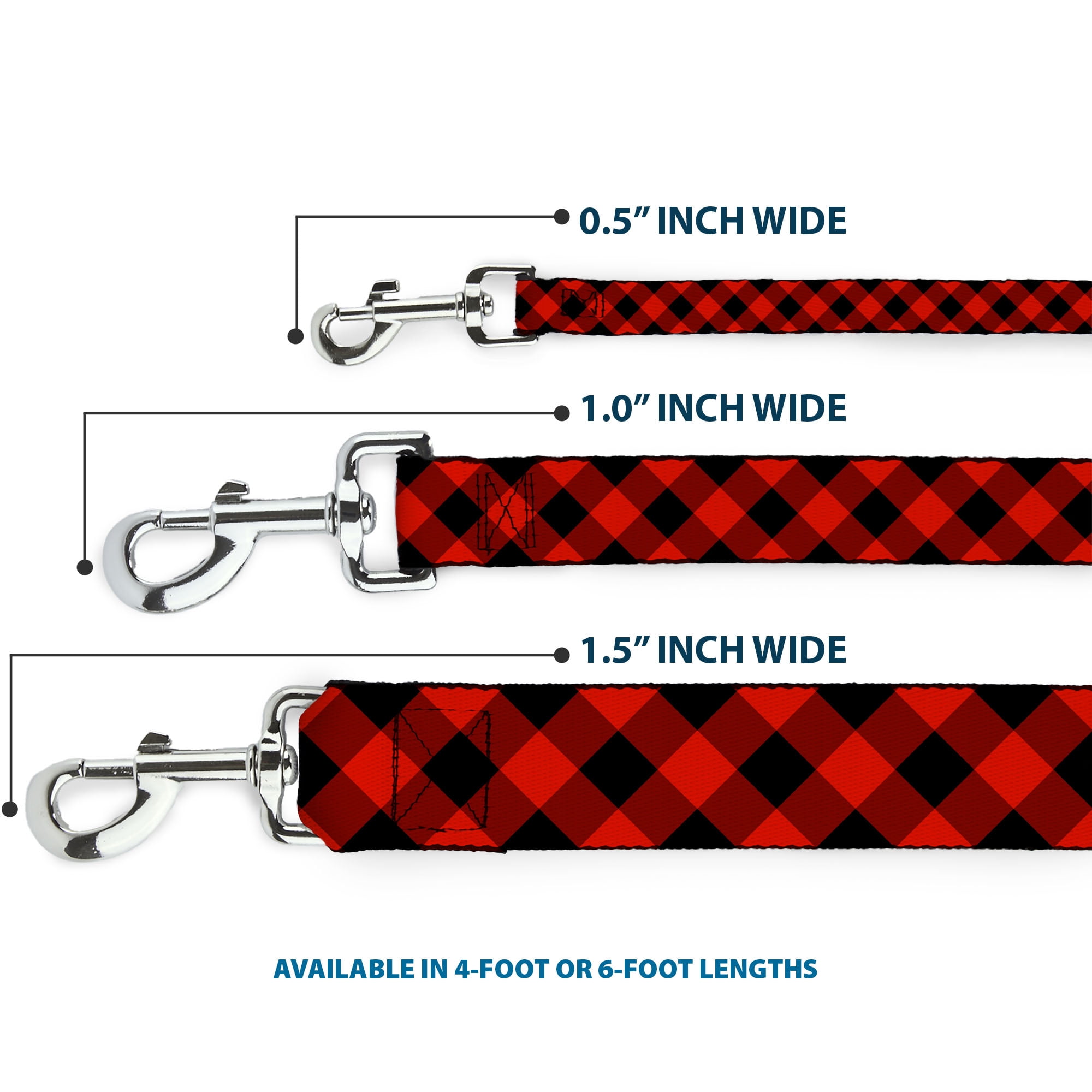 Buckle-Down Pet Leash, Dog Leash, Diagonal Buffalo Plaid Black Red, 6 Feet Long 1.0 Inch Wide