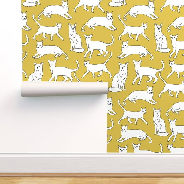 Peel & Stick Wallpaper Swatch - Cats Cat Mustard Yellow Cute Lady Pet