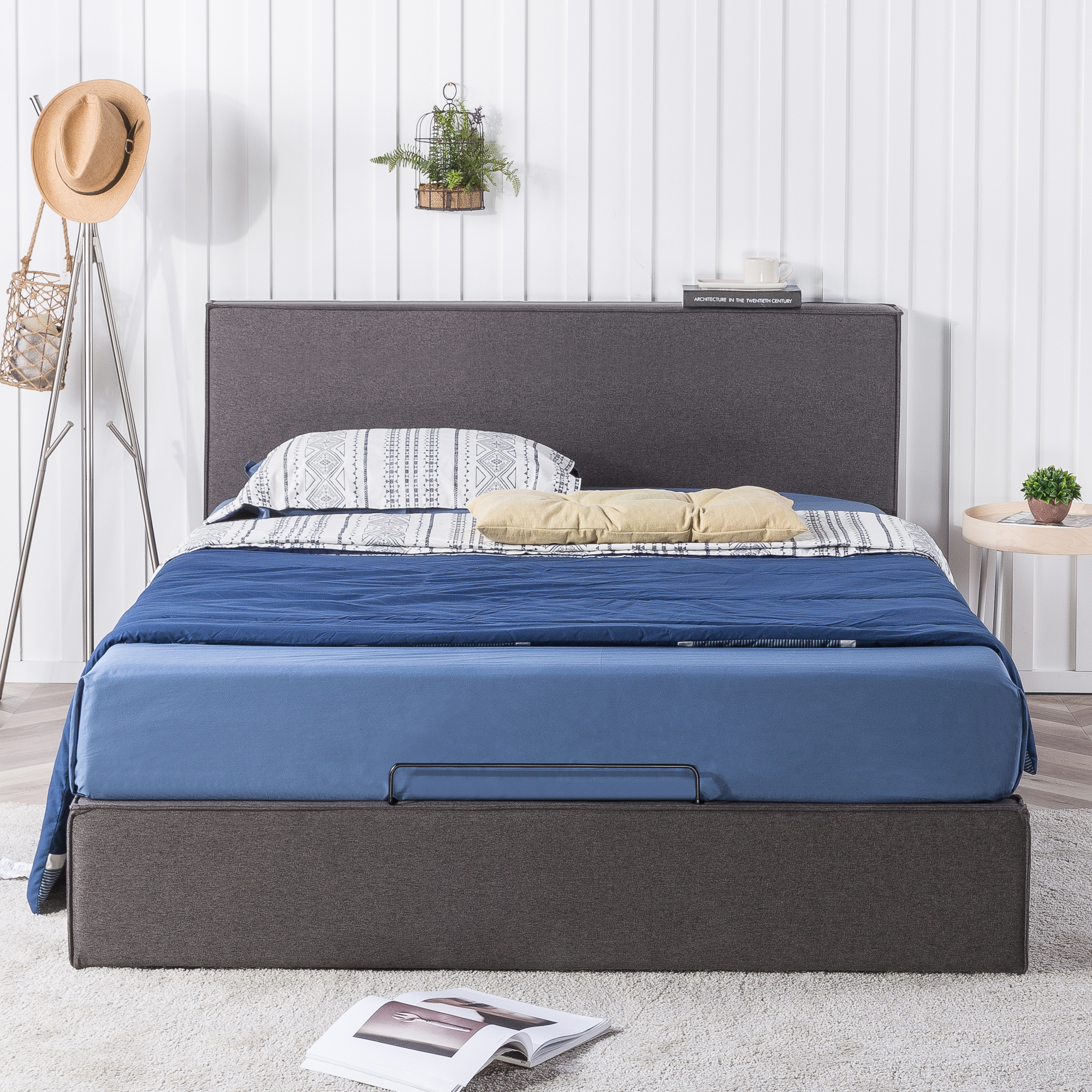 Zinus Finley 34" Upholstered Platform Bed with Lifting Storage, Full - image 2 of 11
